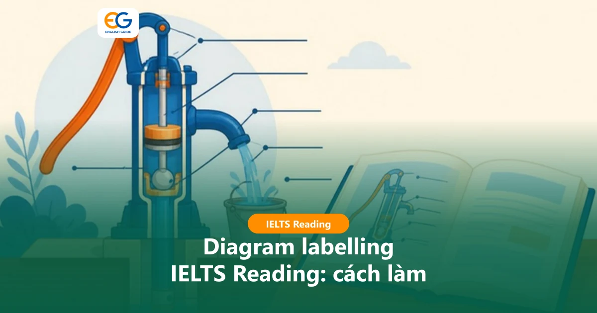 Diagram labelling IELTS Reading: cách đọc sơ đồ, định vị đoạn mô tả và bài luyện có đáp án
