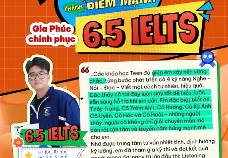 học viên Huỳnh Gia Phúc sau quá trình học tại English Guide đã đạt điểm mục tiêu 6.5 IELTS
