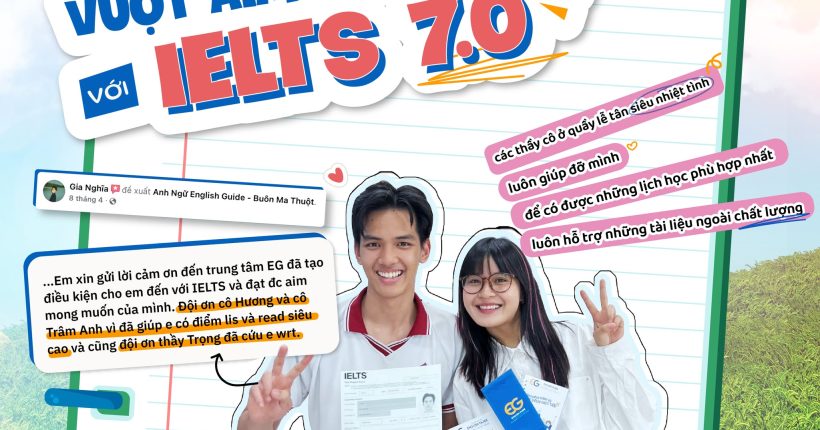 học viên Trần Gia Nghĩa sau quá trình học tại English Guide đã đạt điểm mục tiêu 7.0 IELTS